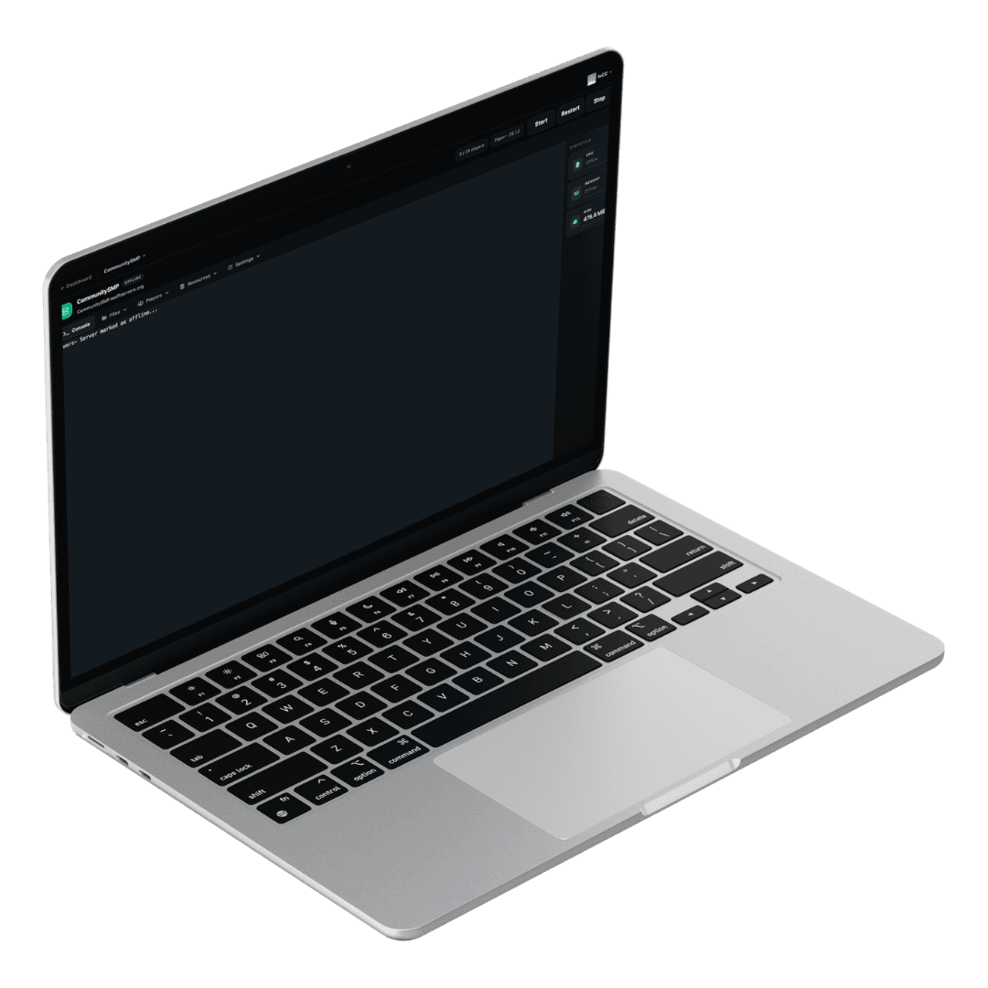 SwiftServers control panel shown on a laptop